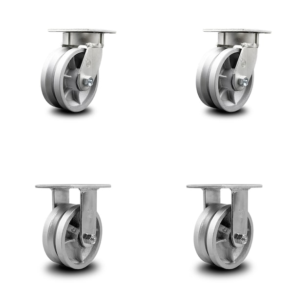 5 Inch Kingpinless V Groove Semi Steel Wheel Swivel Caster Swivel 2 Rigid, 2PK